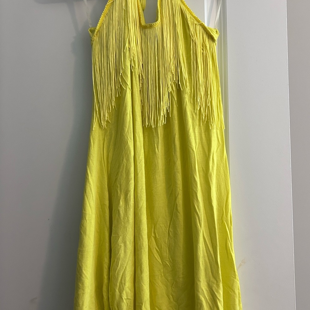 Yellow Fringe Midi Dress